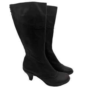 Sofft Black Leather Tall Ceville Brogue Scalloped Boots Size 8